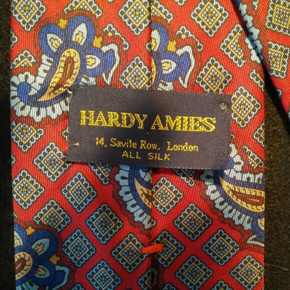 HARDY AMIES  London - Savile Row ALL SILK HANDMADE Necktie AND pocket hanky - Picture 3 of 4